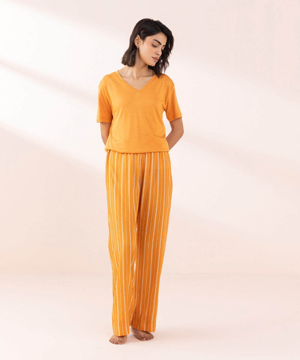 Women's Sleepwear Orange   Printed Viscose Trousers