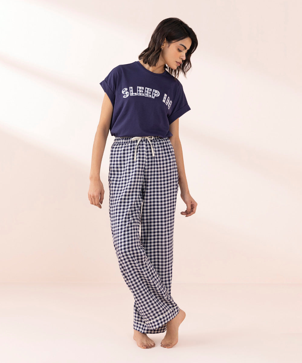 Women's Sleepwear Blue Printed Viscose Trousers