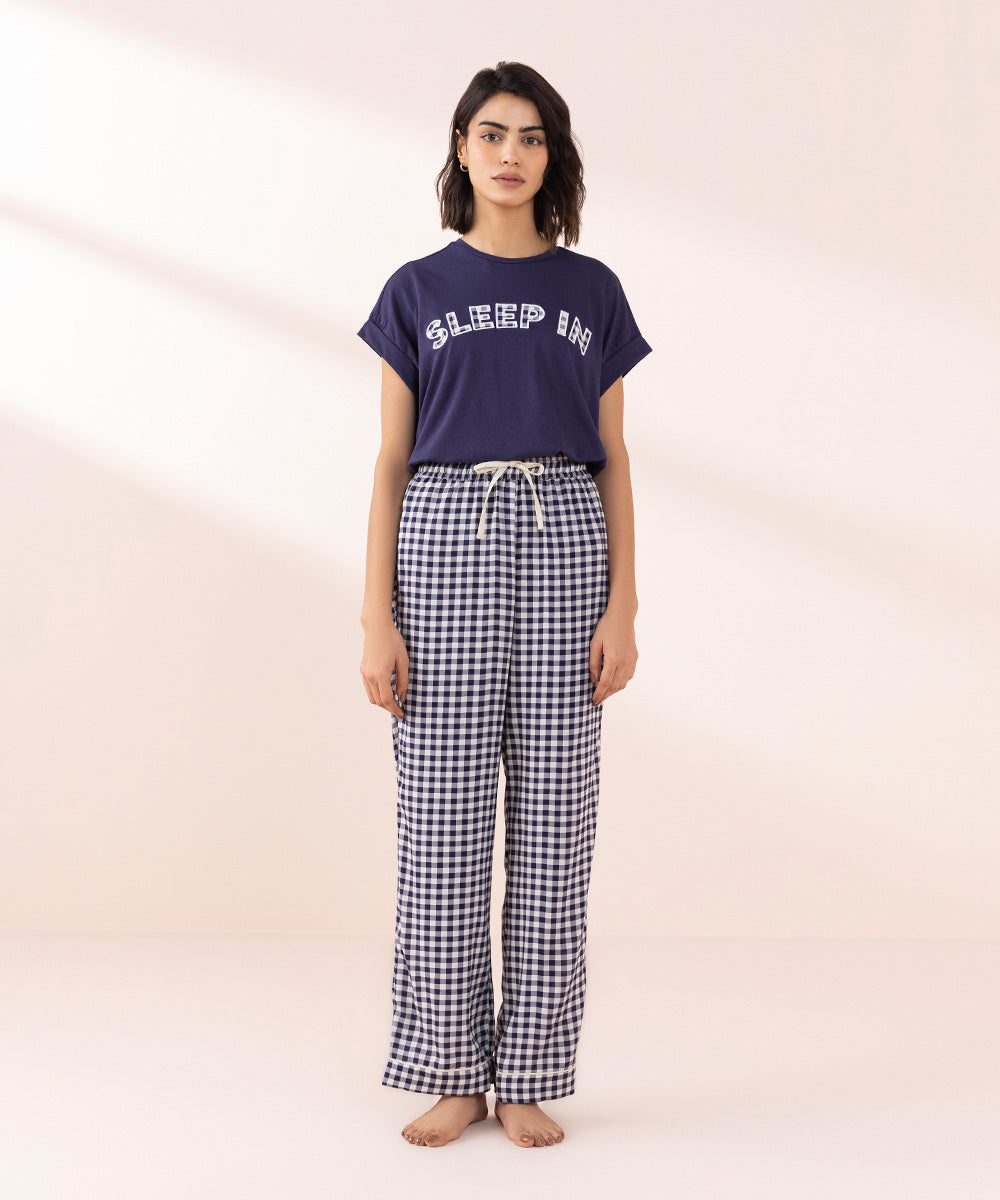 Women's Sleepwear Blue Printed Viscose Trousers