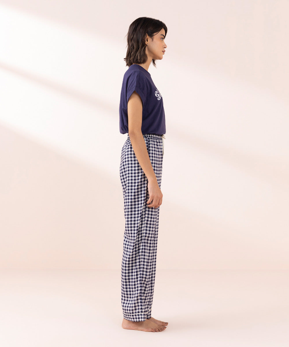 Women's Sleepwear Blue Printed Viscose Trousers