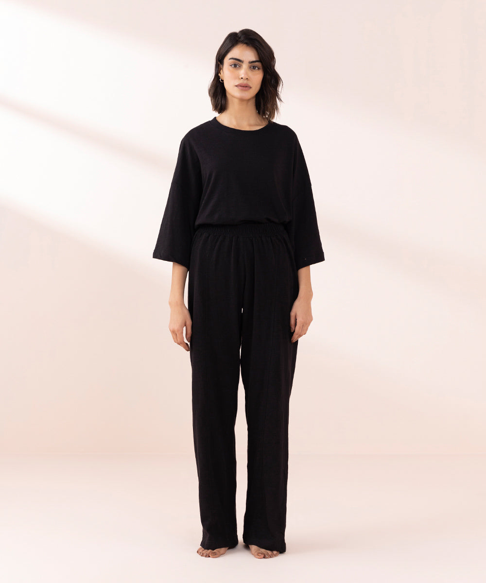 Women's Sleepwear Black  Panelled Pull-On Trousers