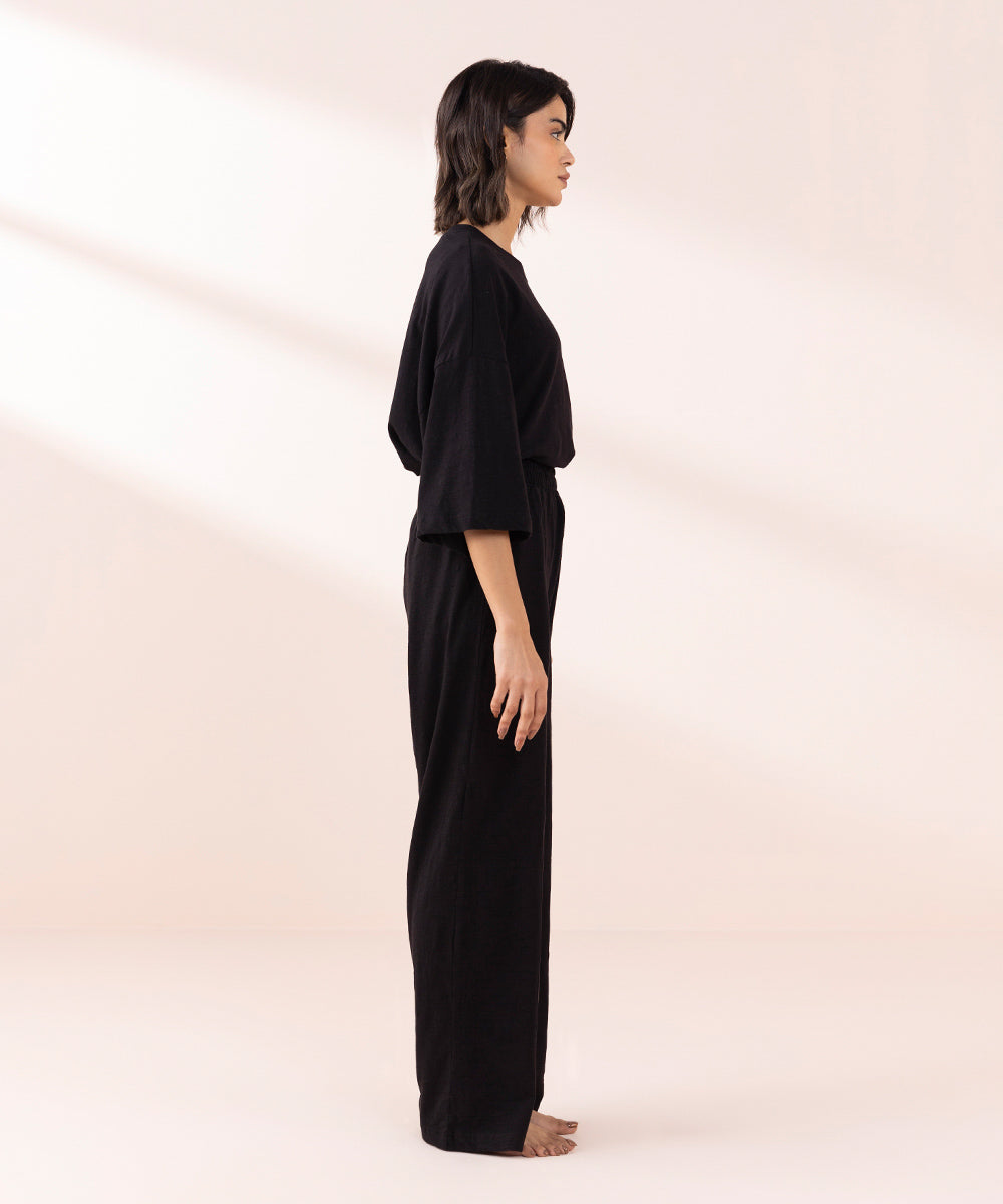 Women's Sleepwear Black  Panelled Pull-On Trousers