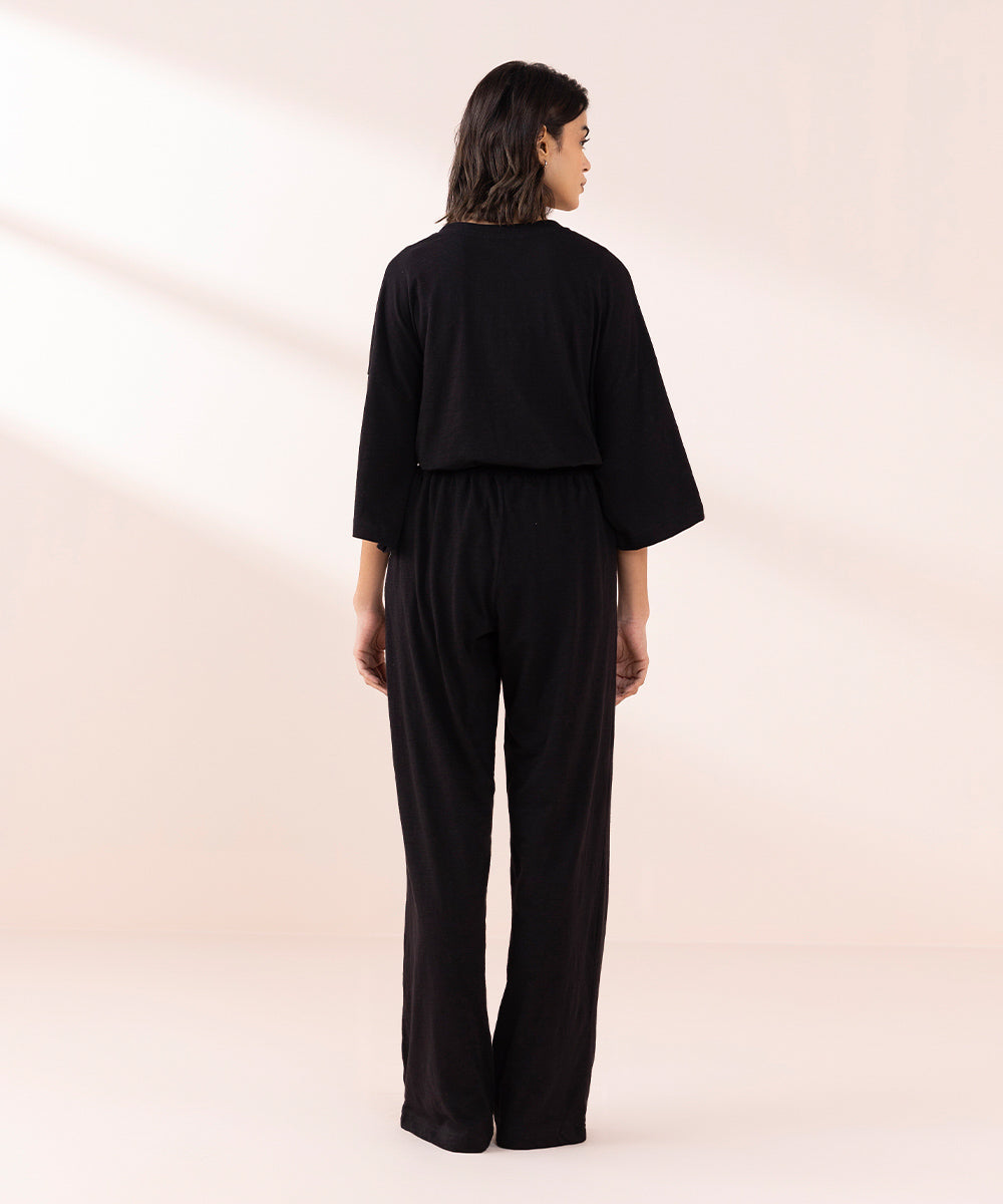 Women's Sleepwear Black  Panelled Pull-On Trousers