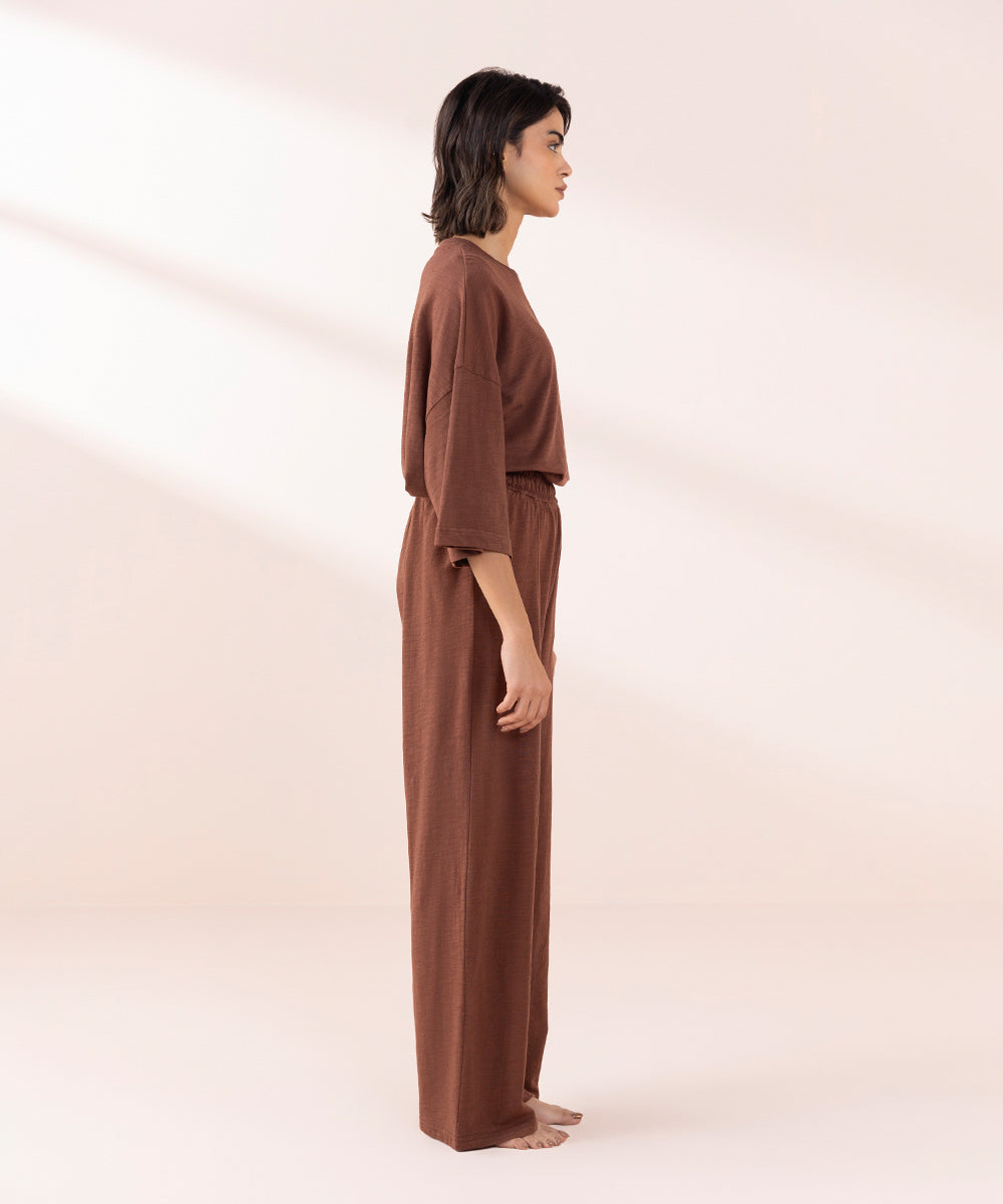 Women's Sleepwear Brown  Panelled Pull-On Trousers