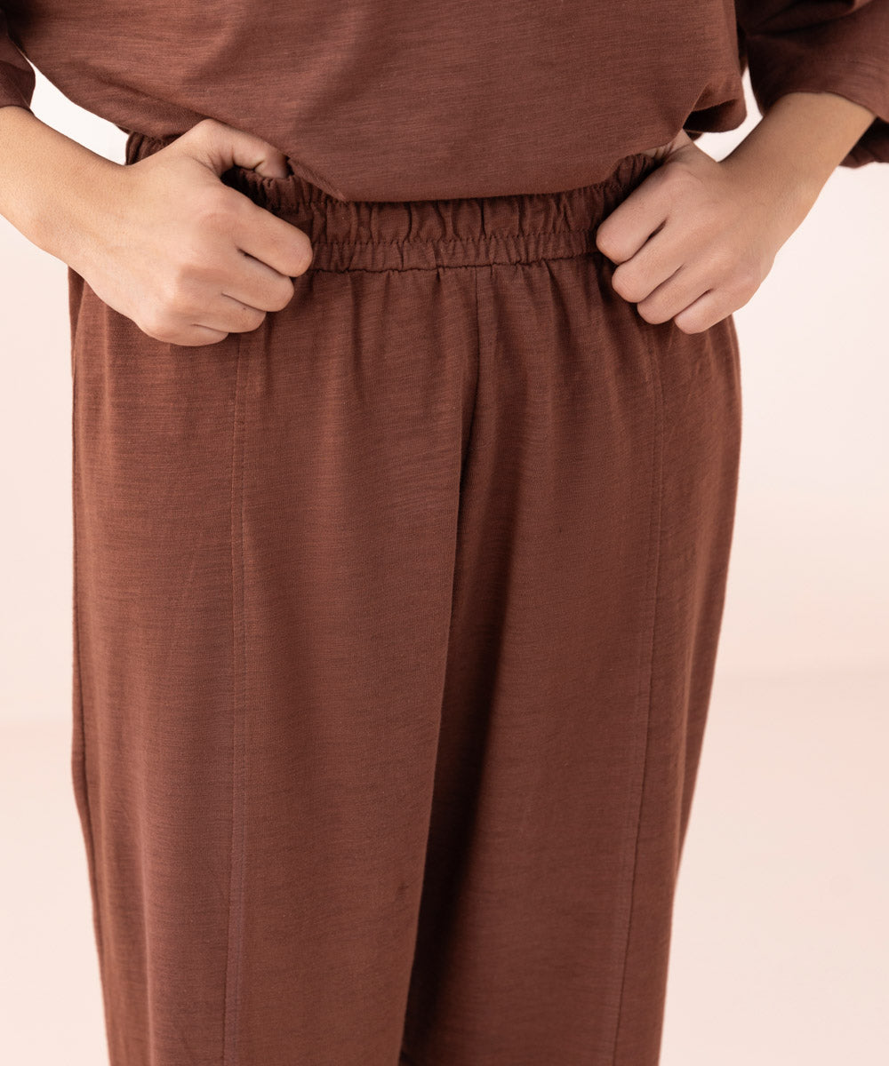 Women's Sleepwear Brown  Panelled Pull-On Trousers