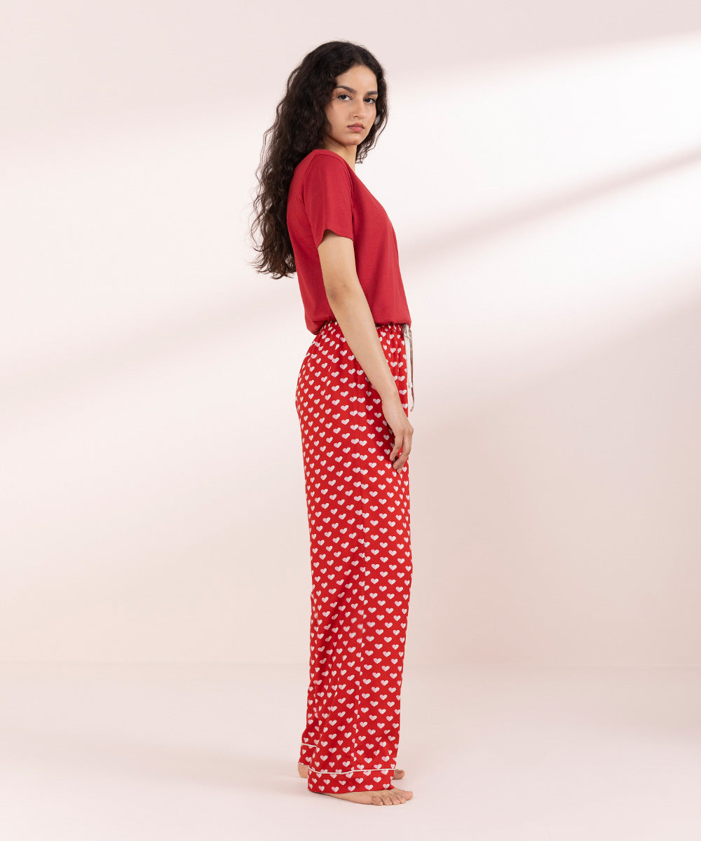 Womens Red Sleepwear Printed Woven Pyjama