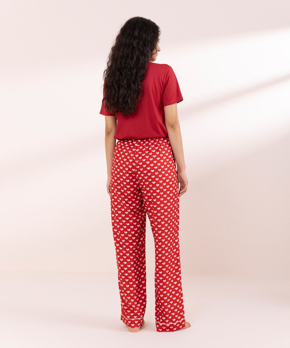 Womens Red Sleepwear Printed Woven Pyjama