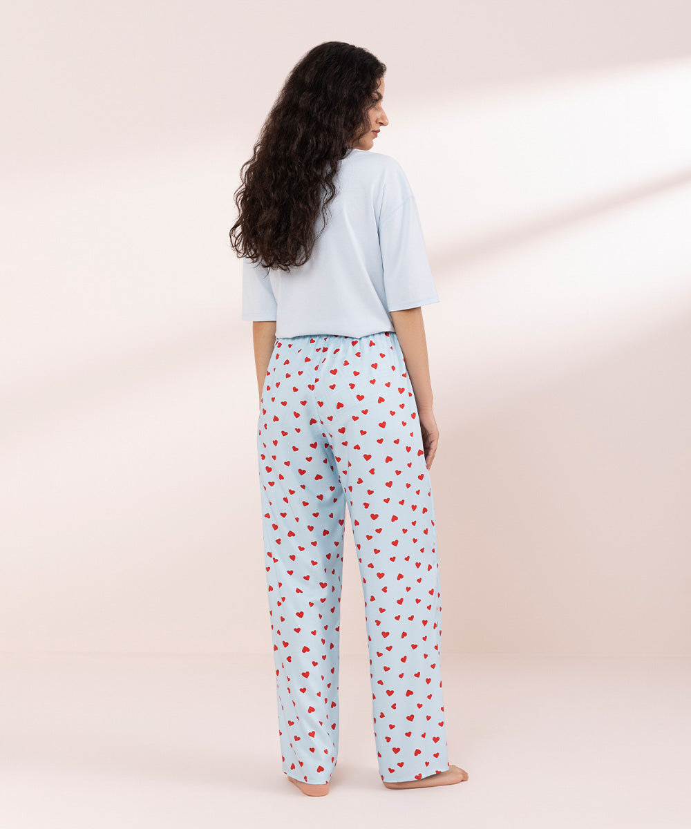 Womens Blue Sleepwear Printed Woven Pyjama