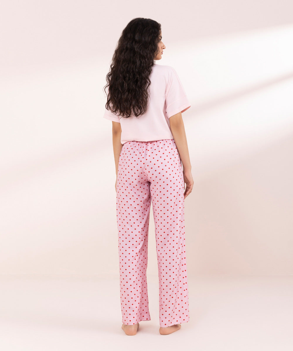 Womens Pink Sleepwear Printed Woven Pyjama