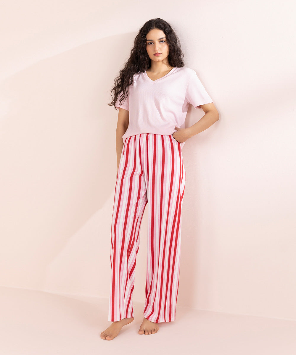 Womens Pink Sleepwear Striped Pull-On Trouser