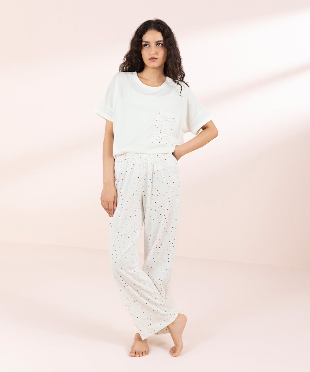 Womens White Sleepwear Printed Pull-On Trouser