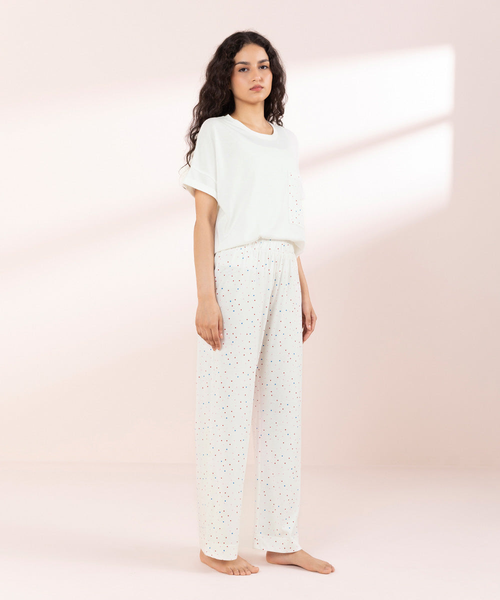 Womens White Sleepwear Printed Pull-On Trouser