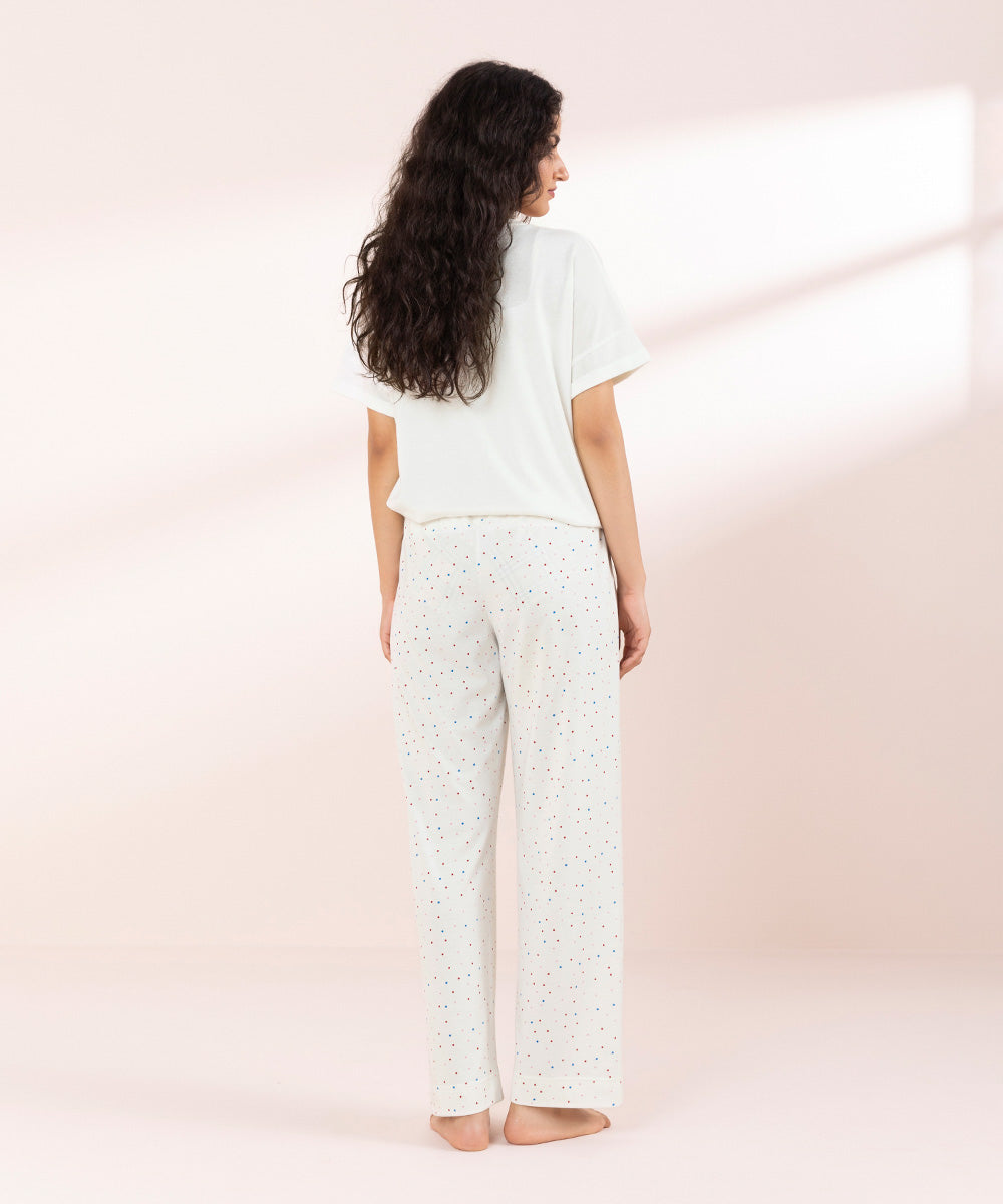 Womens White Sleepwear Printed Pull-On Trouser