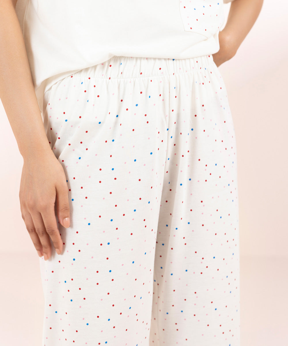 Womens White Sleepwear Printed Pull-On Trouser