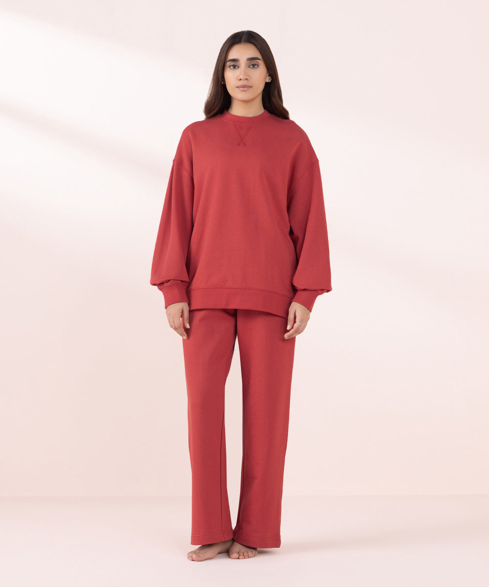 Women's Sleepwear Red Oversized Sweatshirt With Pyjama