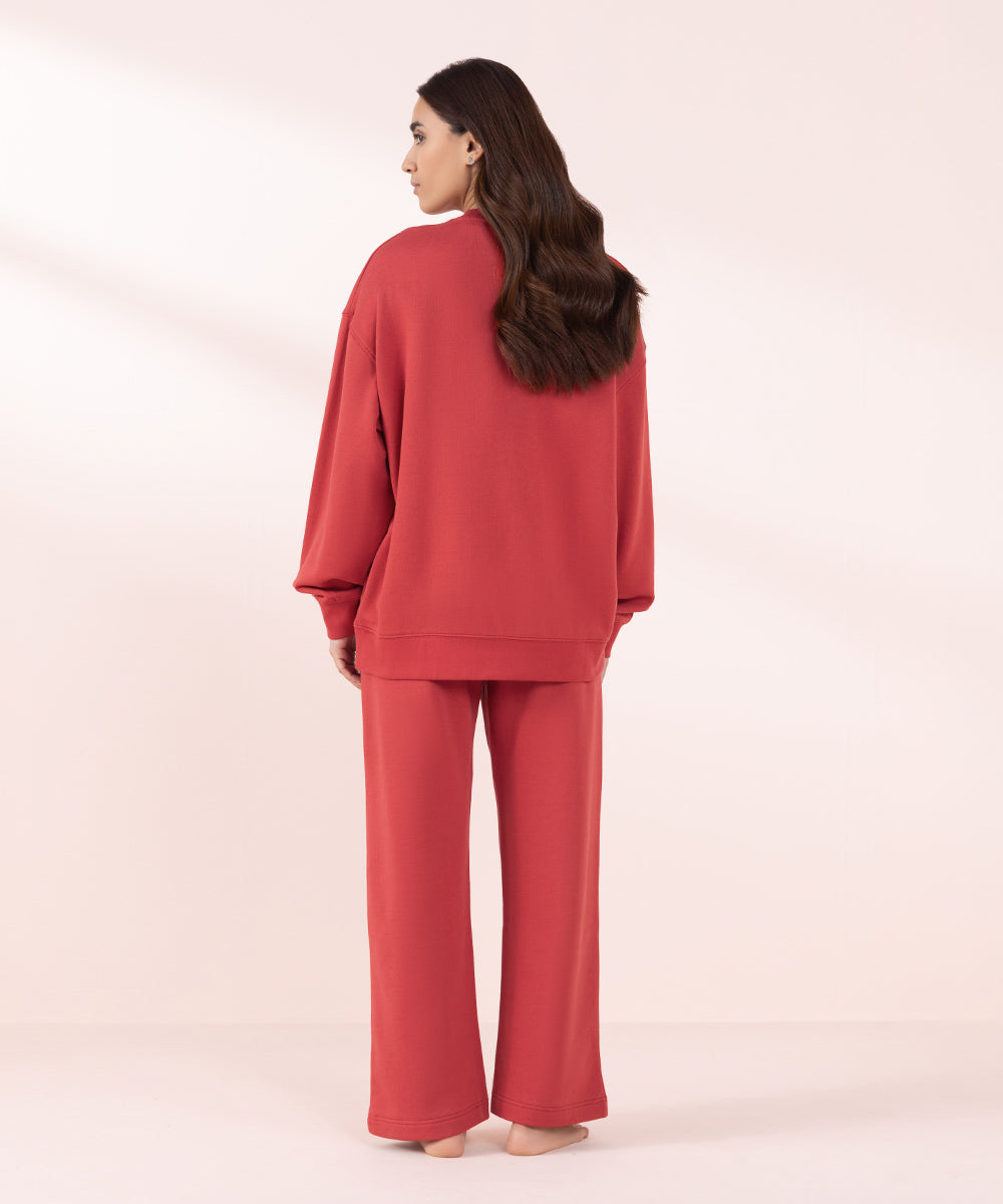 Women's Sleepwear Red Oversized Sweatshirt With Pyjama