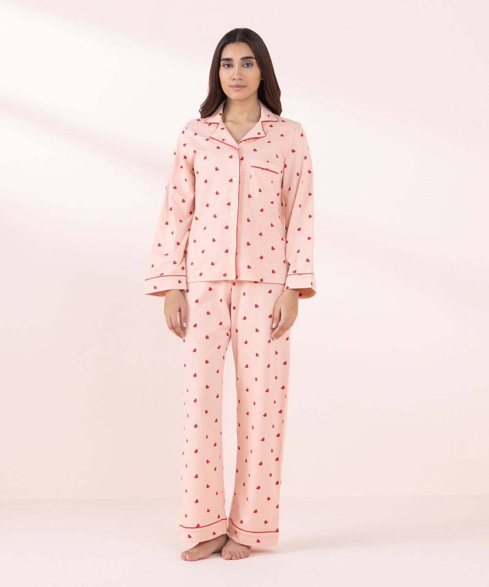 Women's Sleepwear Pink Printed Soft Pj Set