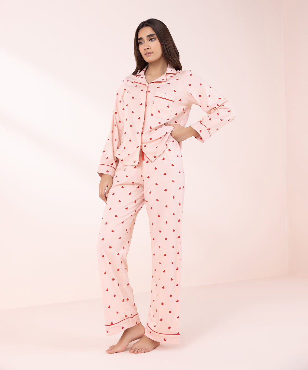 Women's Sleepwear Pink Printed Soft Pj Set