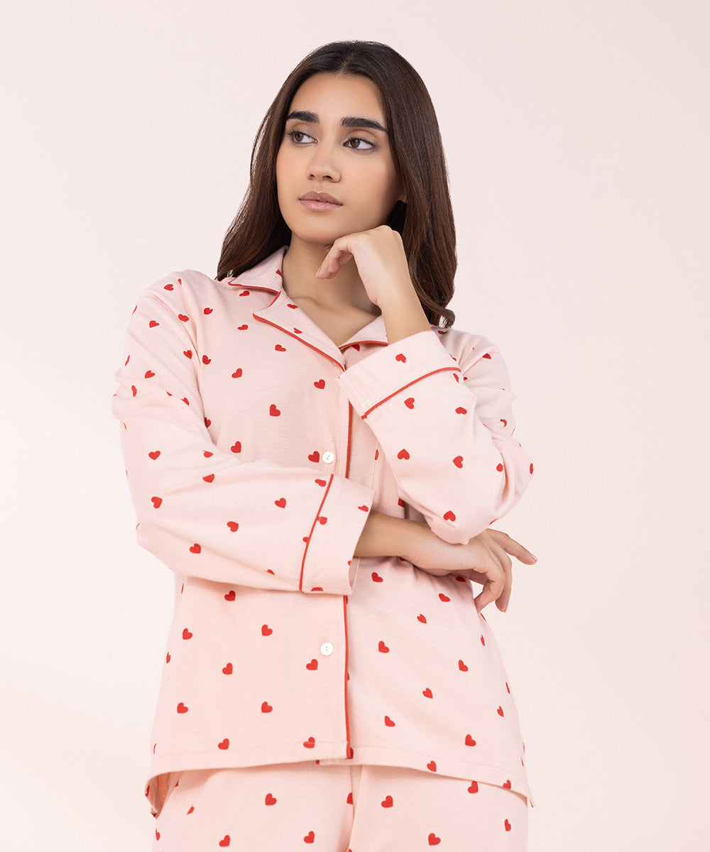 Women's Sleepwear Pink Printed Soft Pj Set