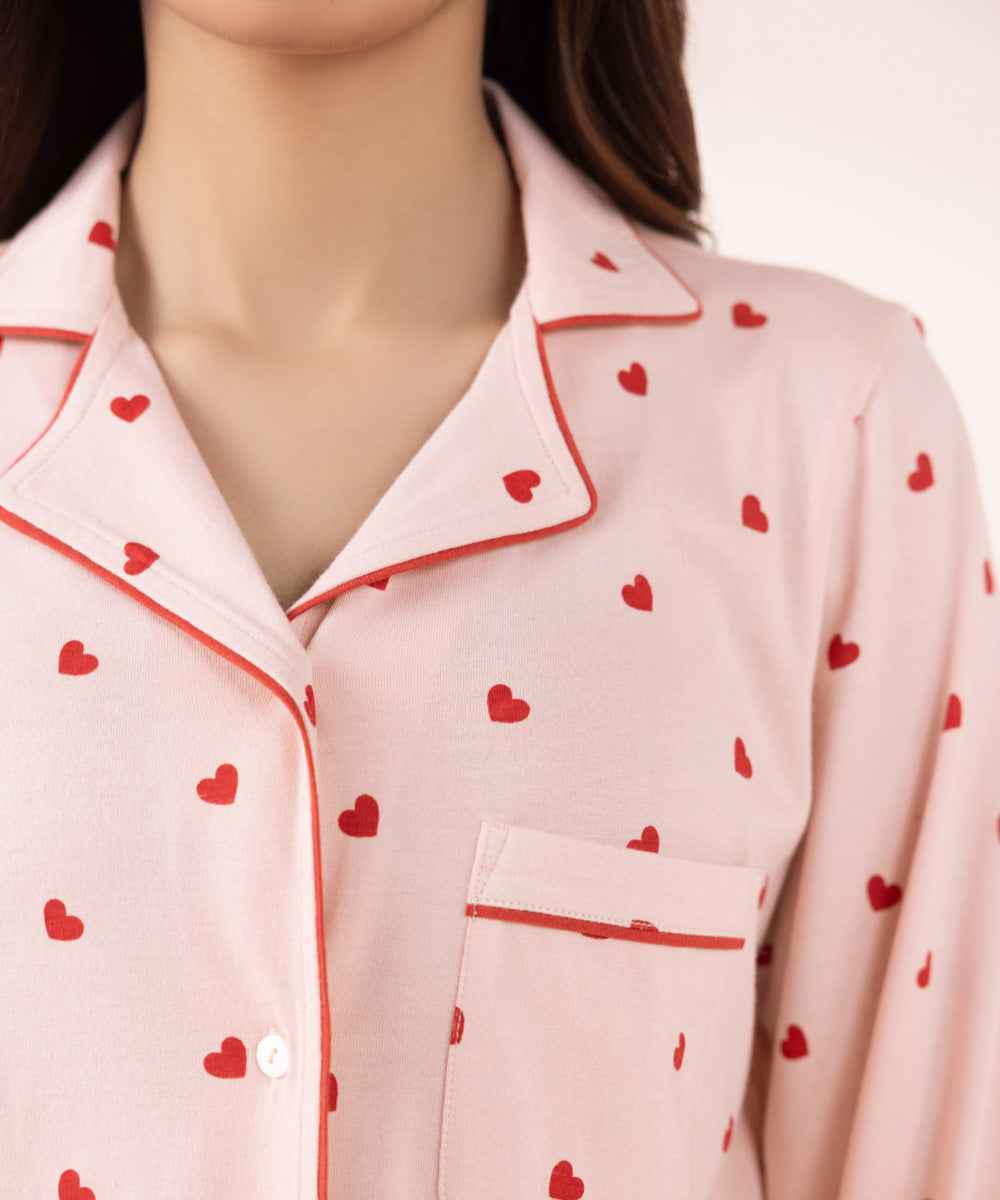 Women's Sleepwear Pink Printed Soft Pj Set