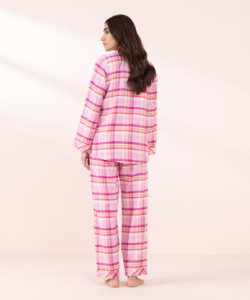 Women's Sleepwear Pink Plaid Flanel Pj Set