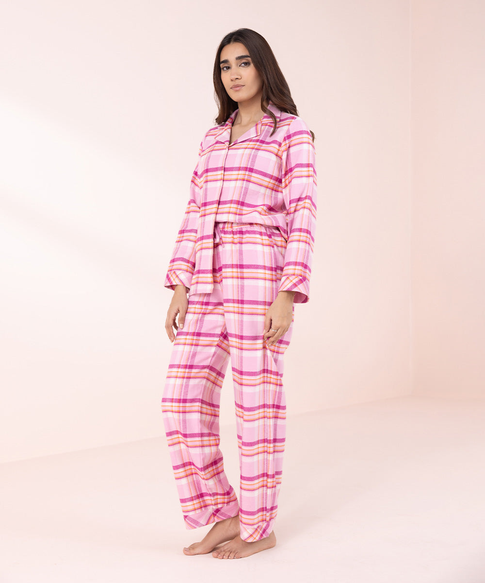 Women's Sleepwear Pink Plaid Flanel Pj Set