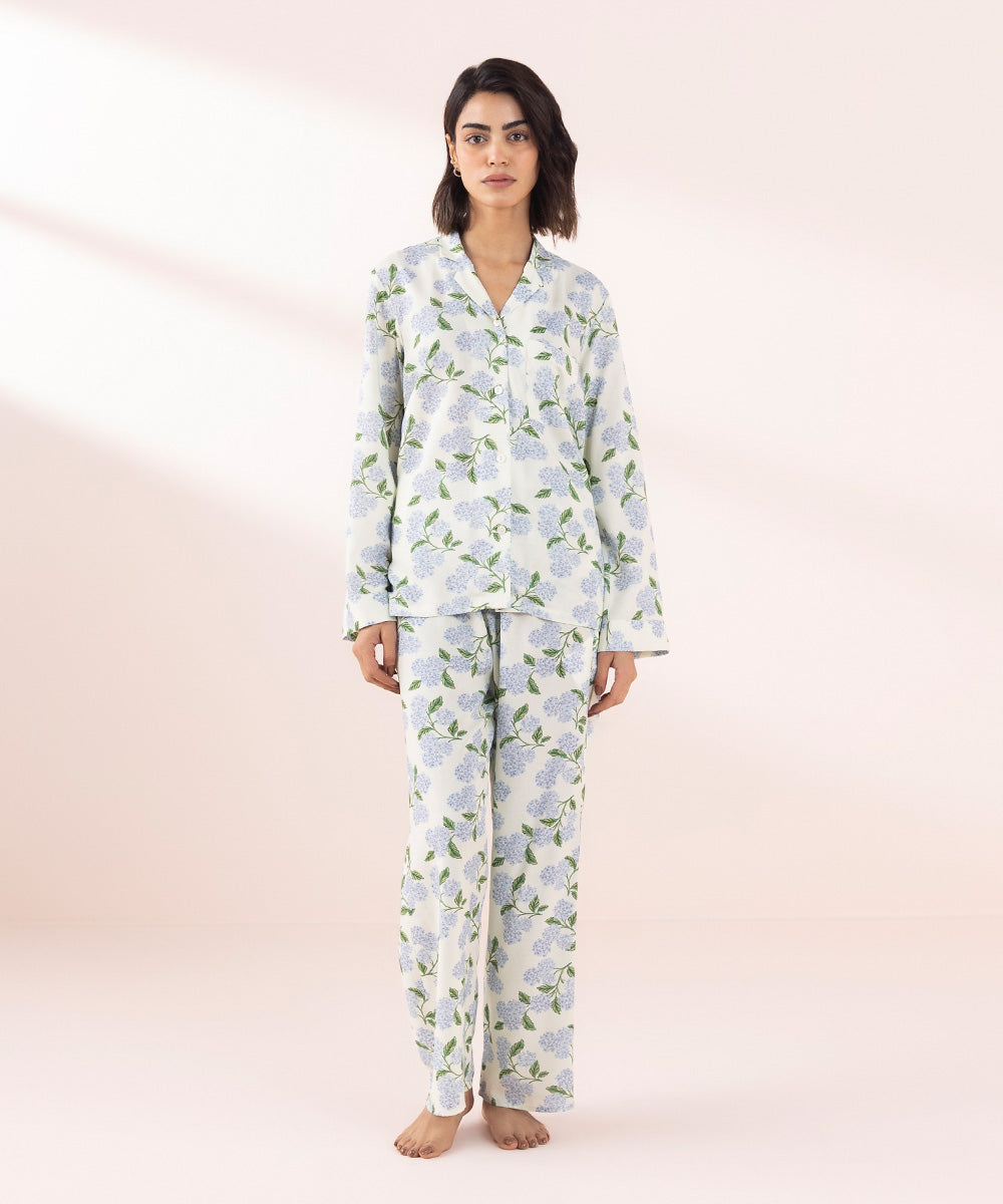 Women's Sleepwear Off-White Floral Printed Pj Set