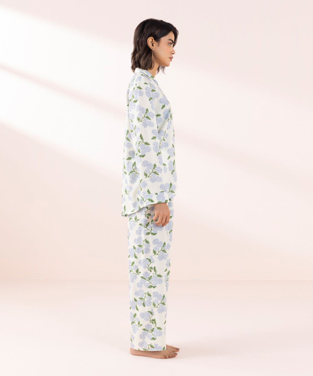 Women's Sleepwear Off-White Floral Printed Pj Set