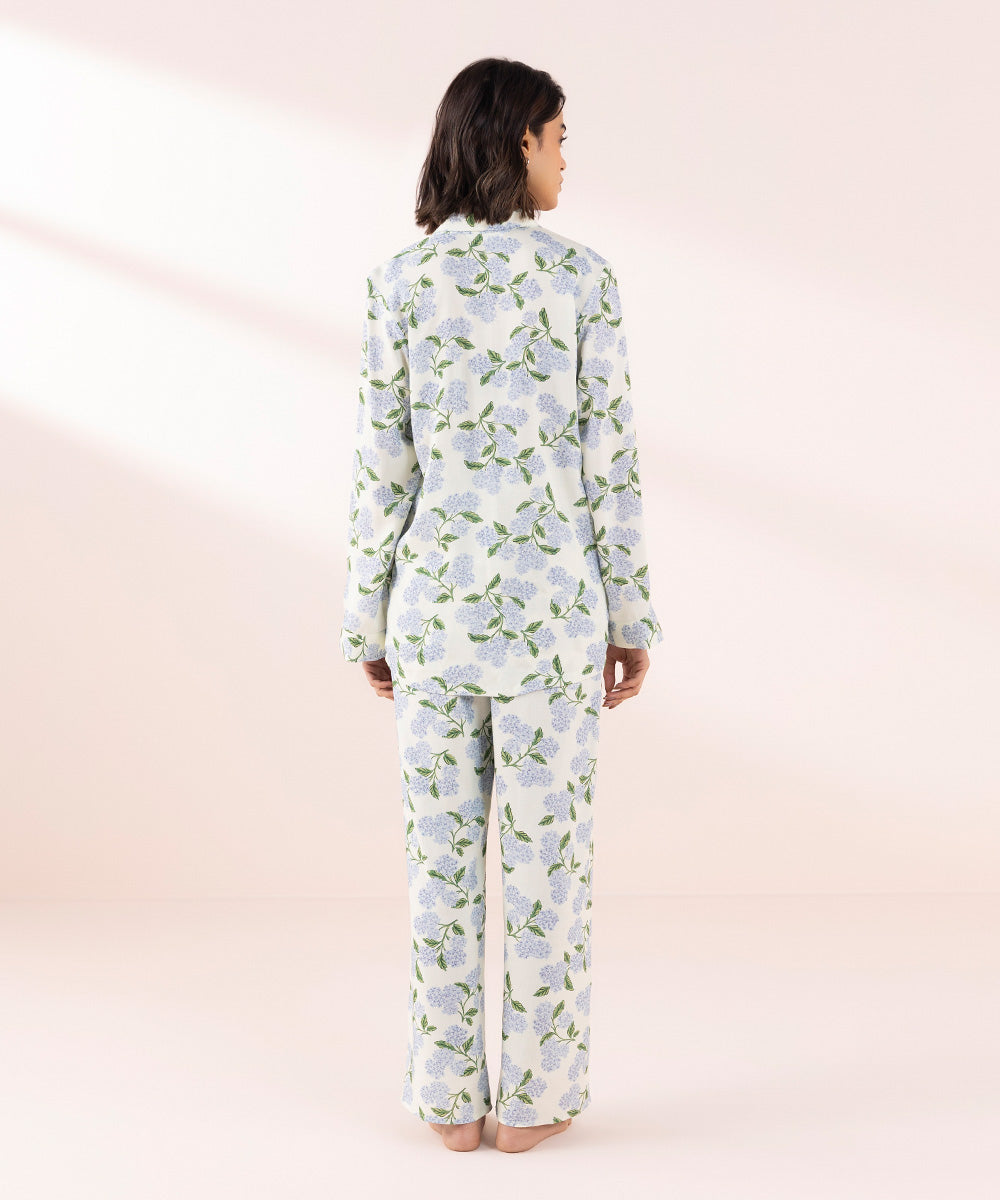 Women's Sleepwear Off-White Floral Printed Pj Set