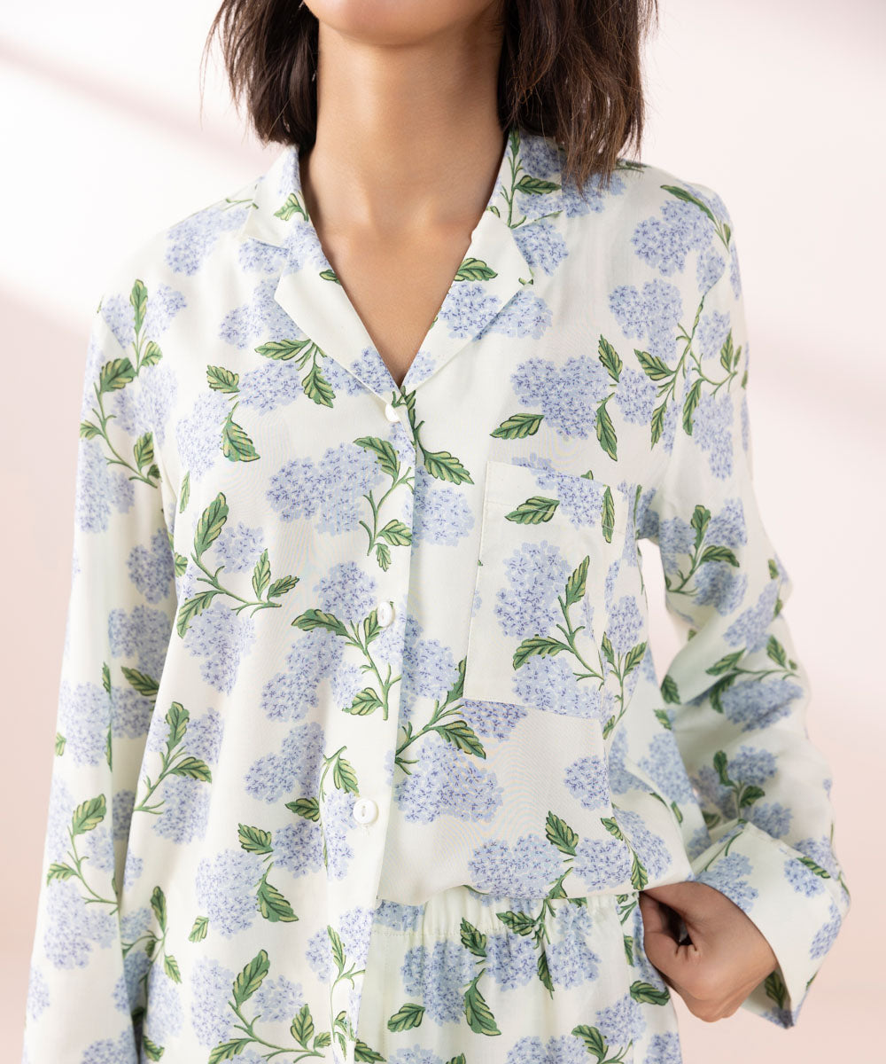 Women's Sleepwear Off-White Floral Printed Pj Set