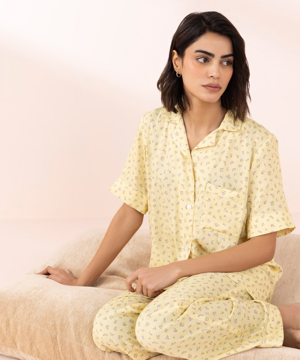 Women's Sleepwear Yellow  Ditsy Print Pj Set