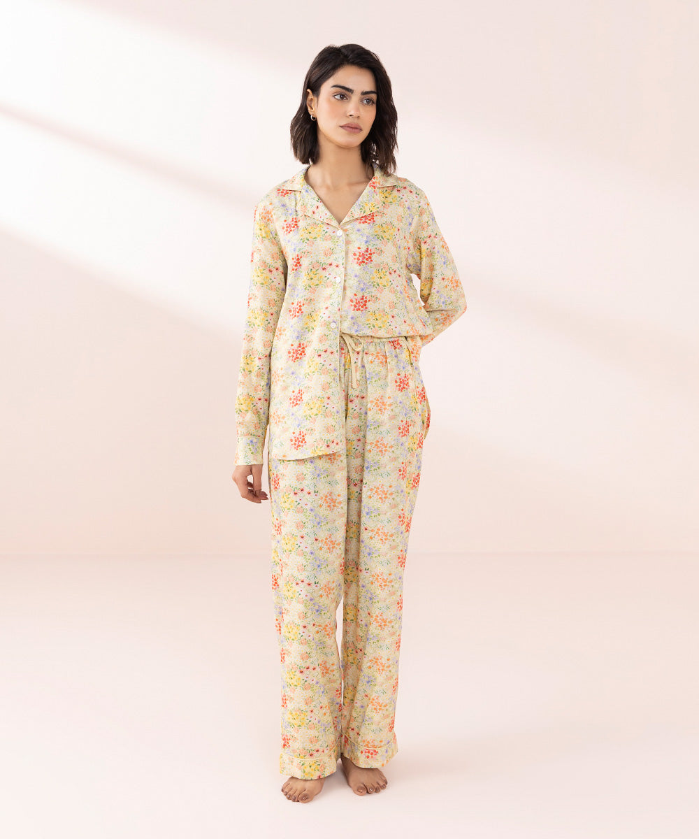 Women's Sleepwear Yellow Floral Printed Pj Set