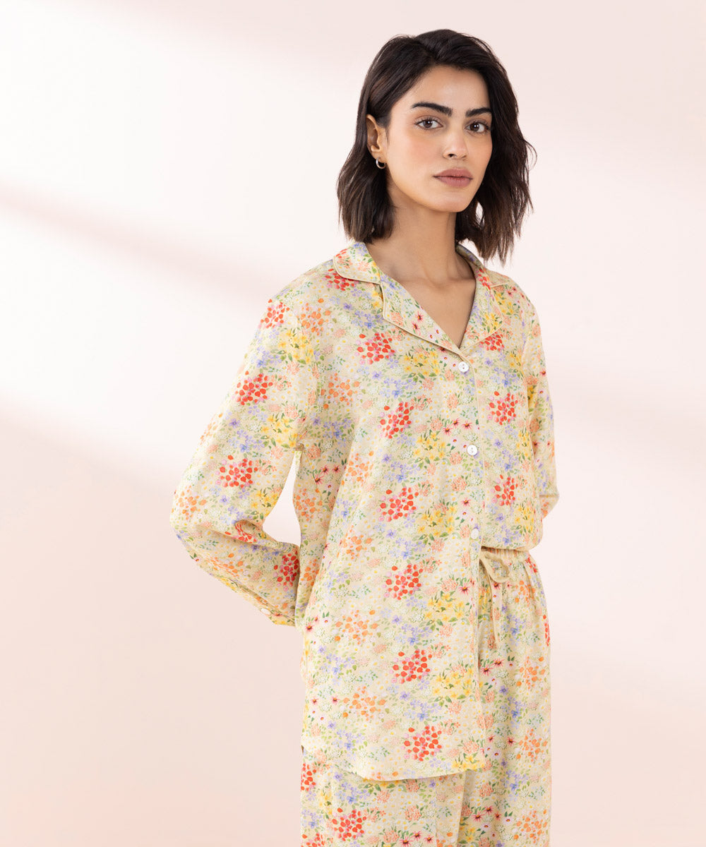 Women's Sleepwear Yellow Floral Printed Pj Set