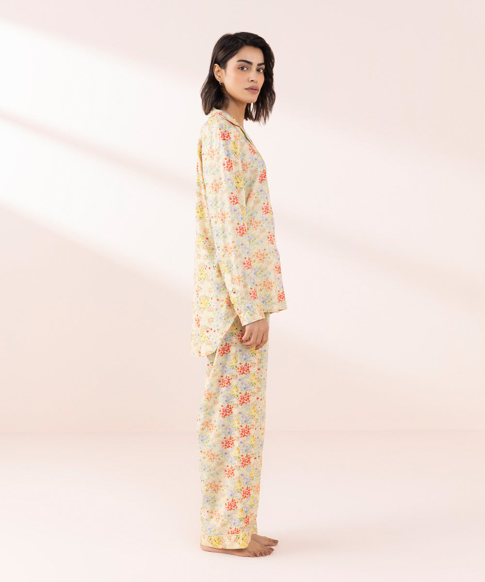 Women's Sleepwear Yellow Floral Printed Pj Set