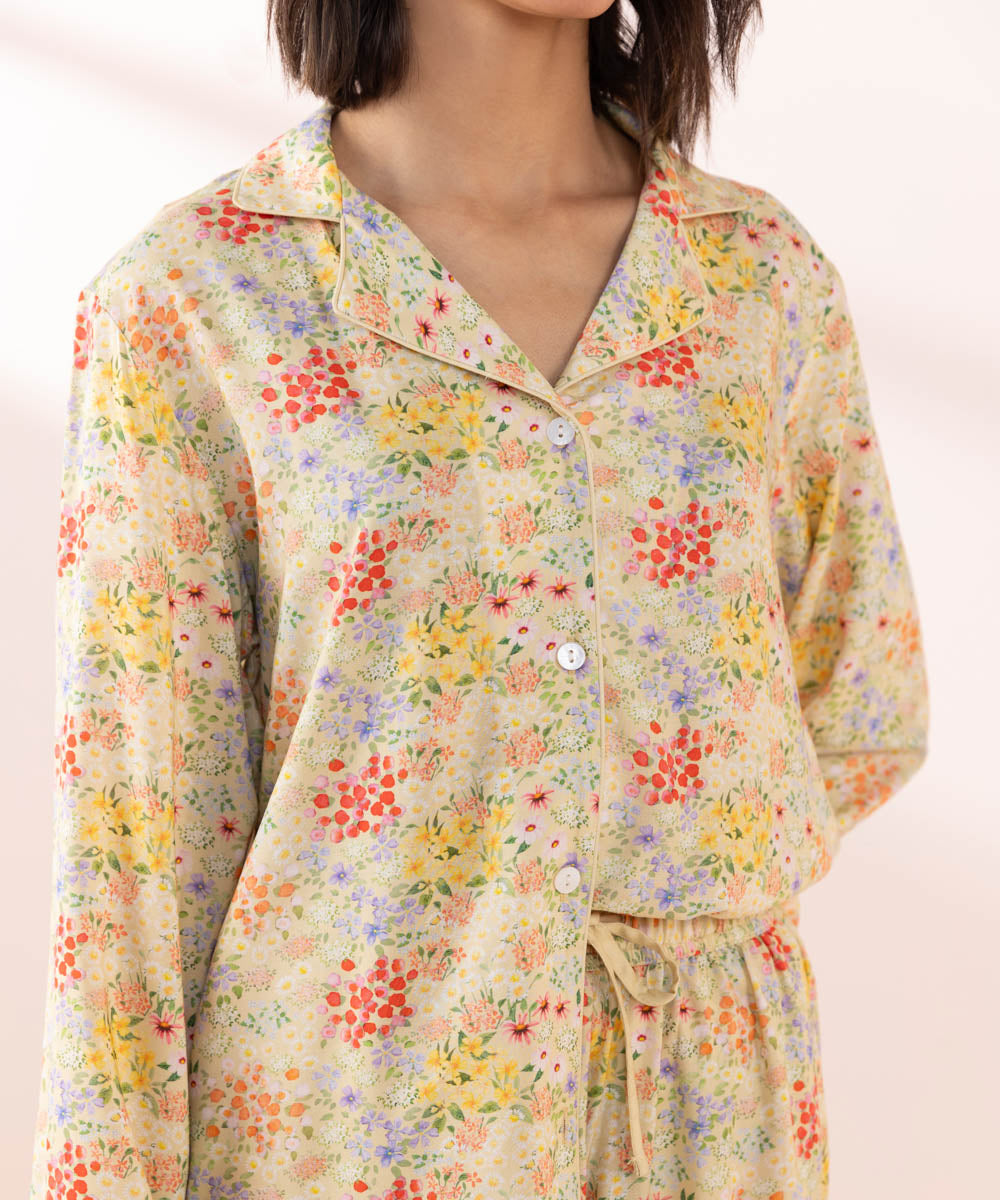 Women's Sleepwear Yellow Floral Printed Pj Set