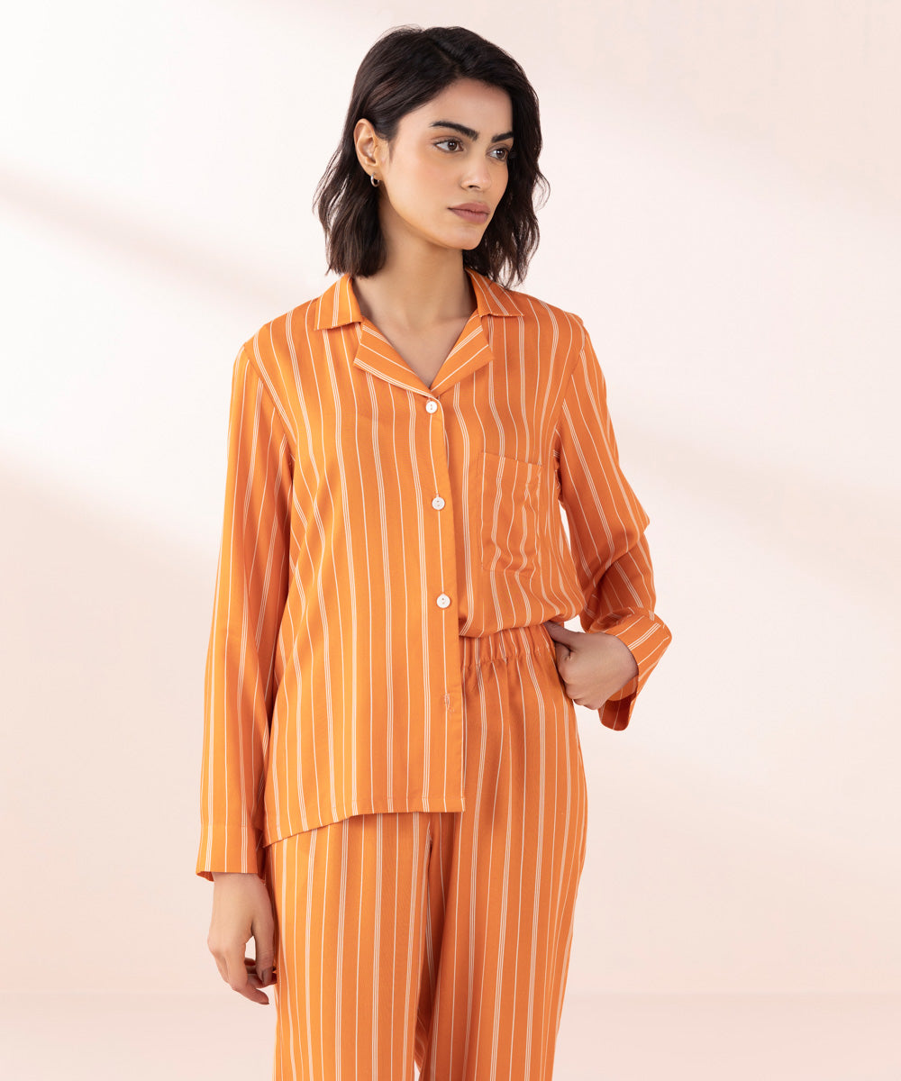 Women's Sleepwear Orange Orange Stripe Printed Pj Set