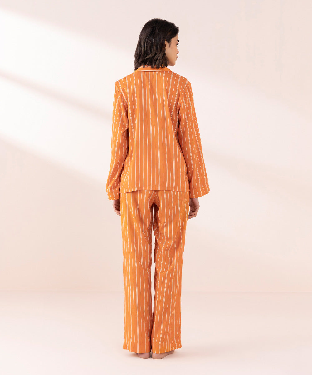 Women's Sleepwear Orange Orange Stripe Printed Pj Set