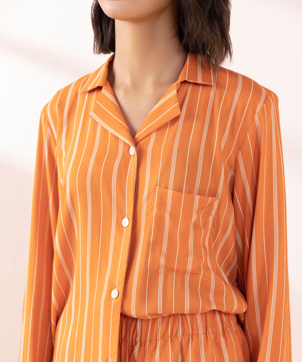 Women's Sleepwear Orange Orange Stripe Printed Pj Set