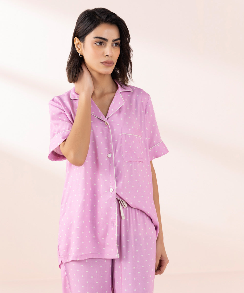 Women's Sleepwear Pink Pink Polka Dot Printed Pj Set