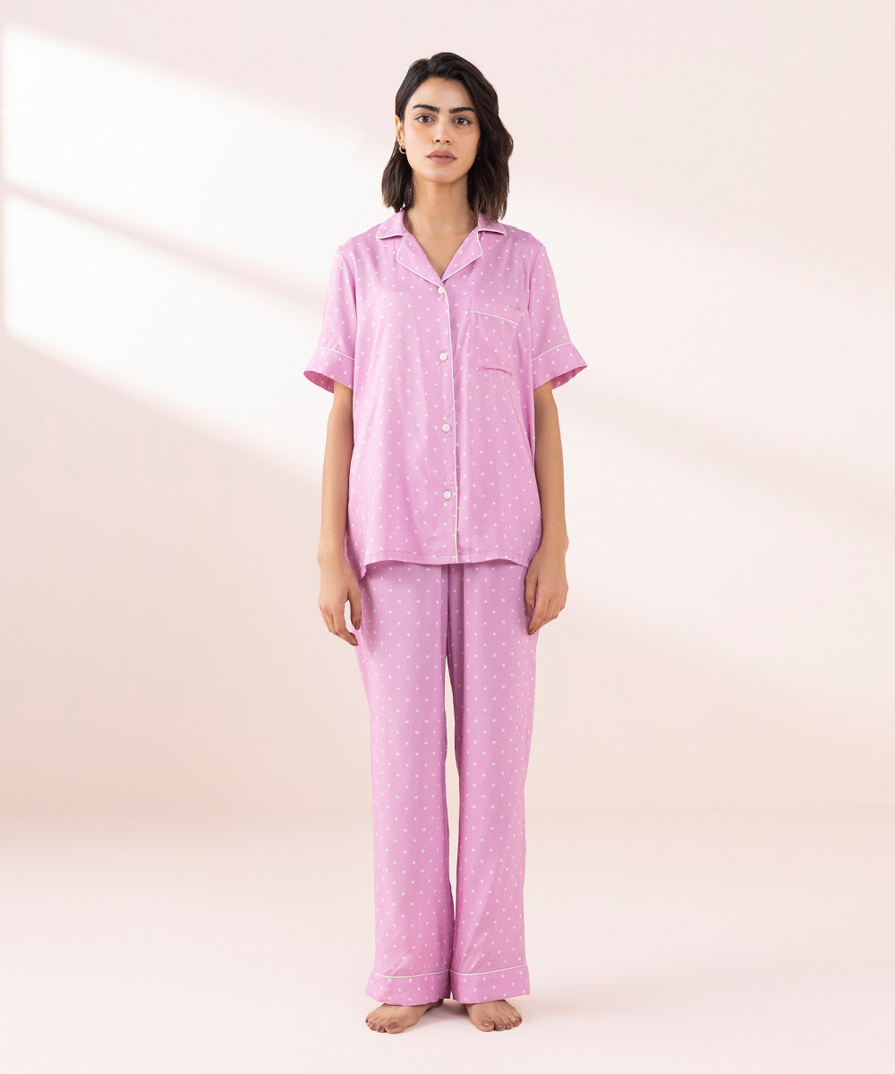 Women's Sleepwear Pink Pink Polka Dot Printed Pj Set