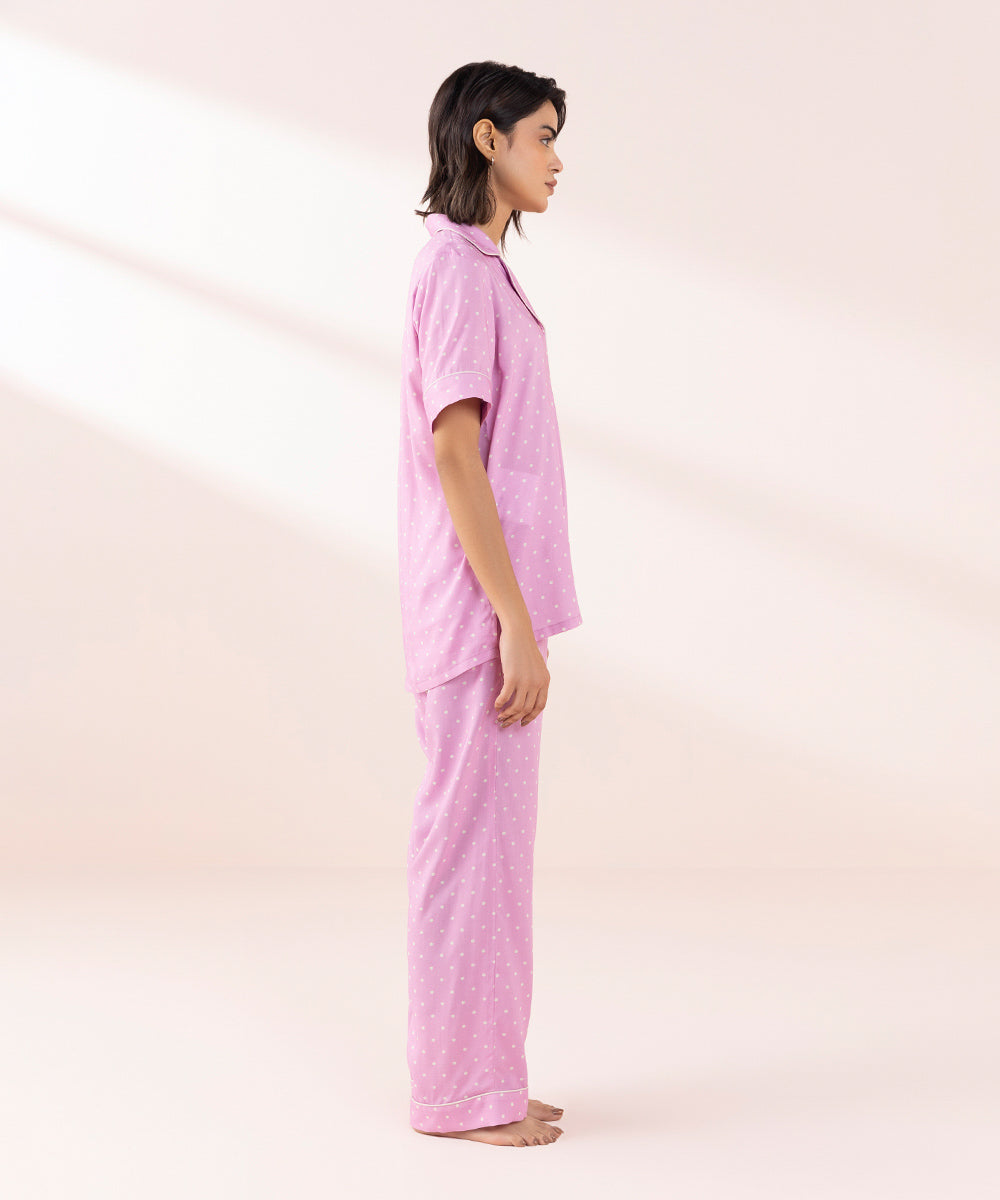 Women's Sleepwear Pink Pink Polka Dot Printed Pj Set