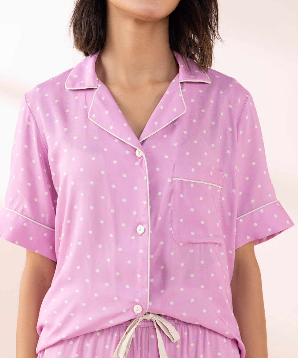 Women's Sleepwear Pink Pink Polka Dot Printed Pj Set