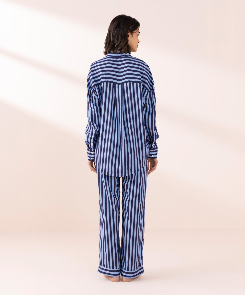 Women's Sleepwear Blue Blue Stripe Print Pj Set