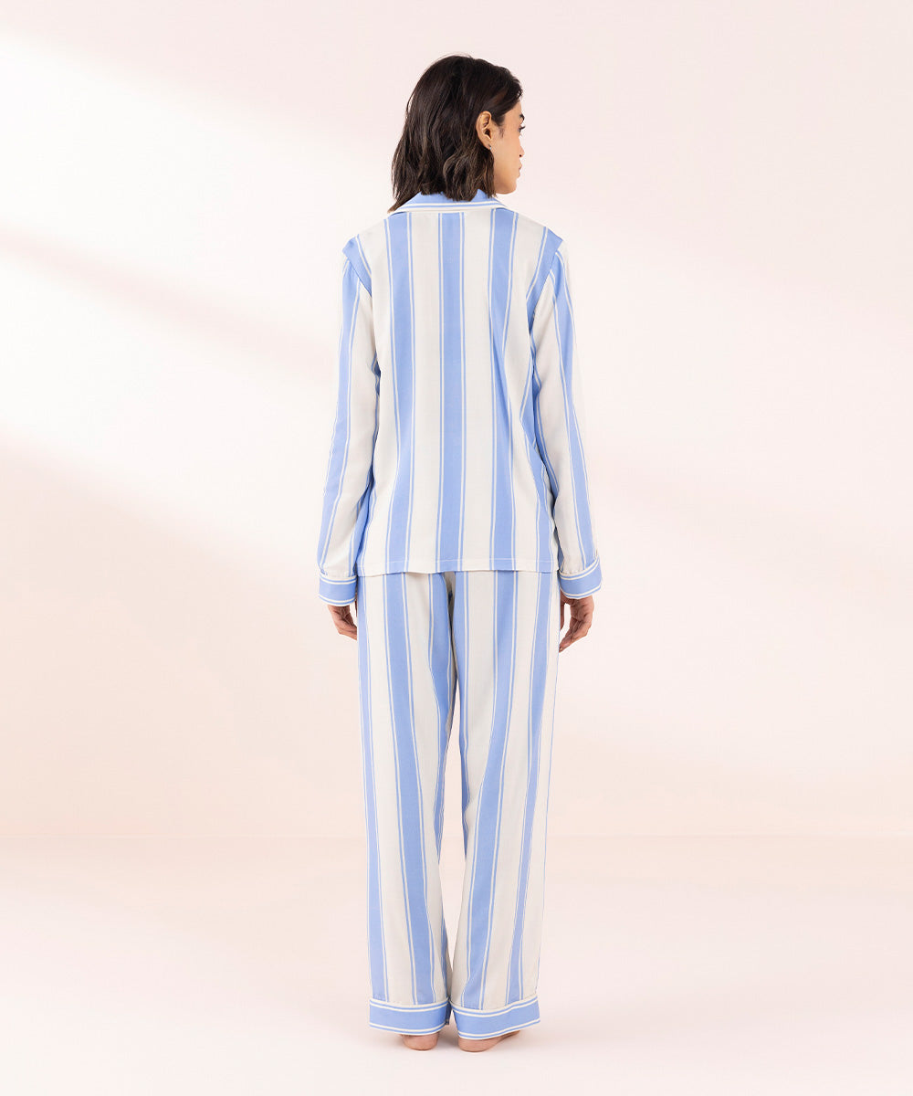 Women's Sleepwear Blue Stripe Print Viscose Pj Set