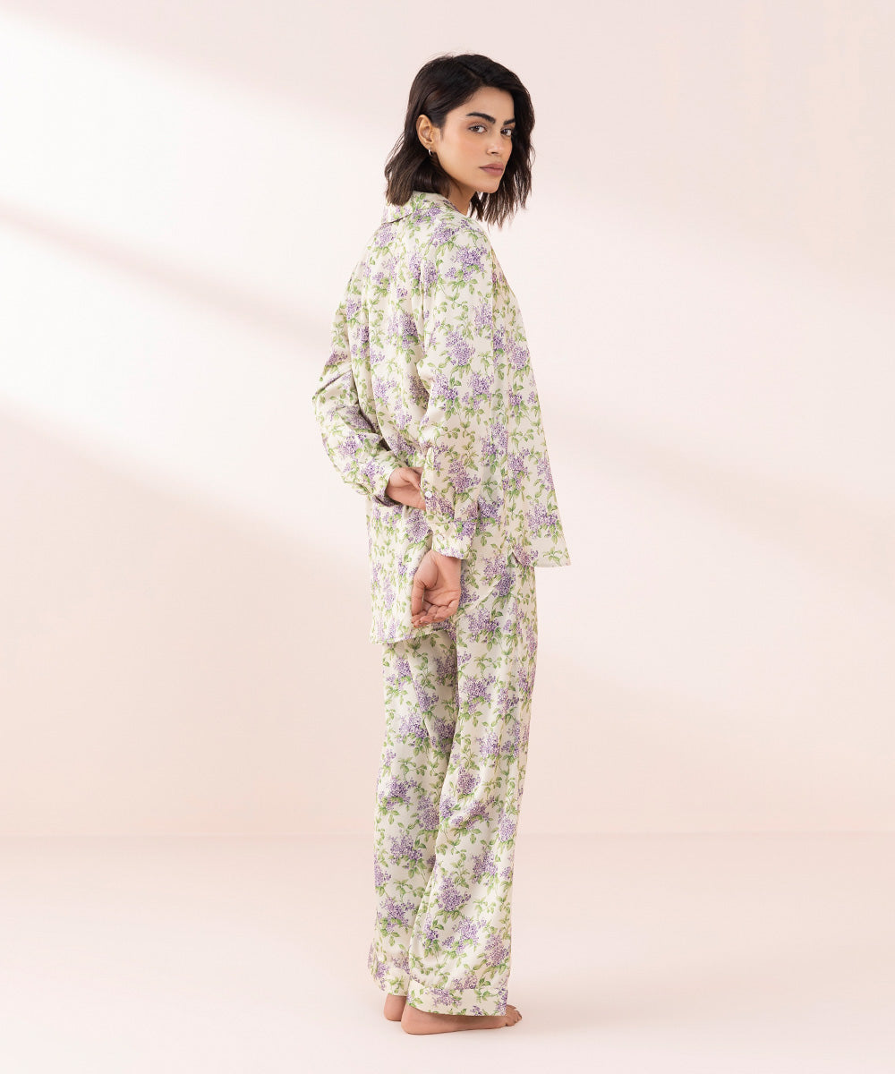 Women's Sleepwear Multi  Floral Print Satin Pj Set