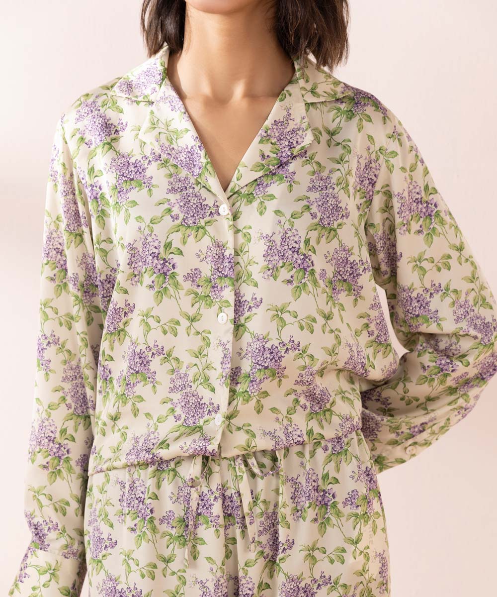 Women's Sleepwear Multi  Floral Print Satin Pj Set