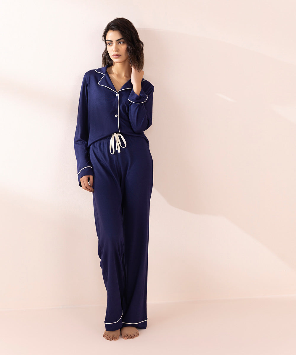 Women's Sleepwear Blue Blue Jersey Pj Set