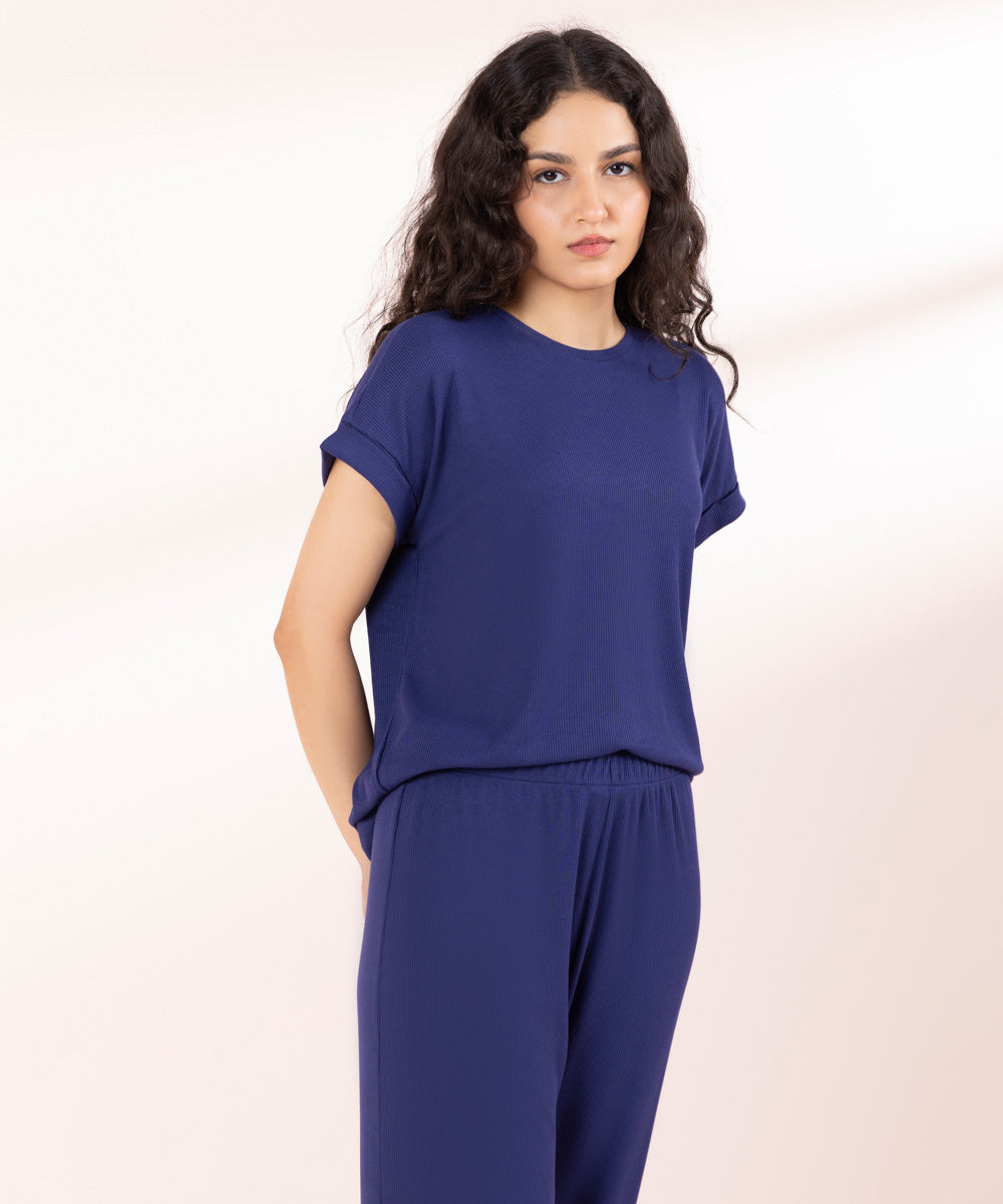 Womens Blue Sleepwear Midnight Blue Rib Set