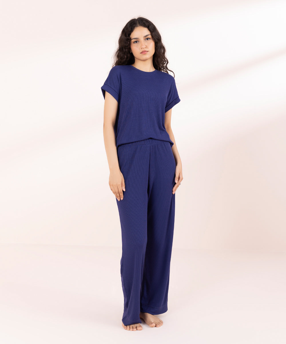 Womens Blue Sleepwear Midnight Blue Rib Set