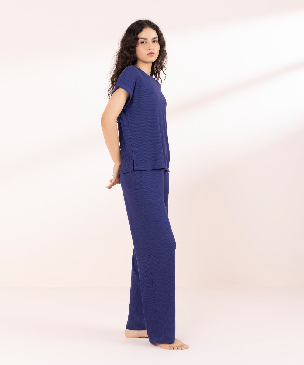 Womens Blue Sleepwear Midnight Blue Rib Set